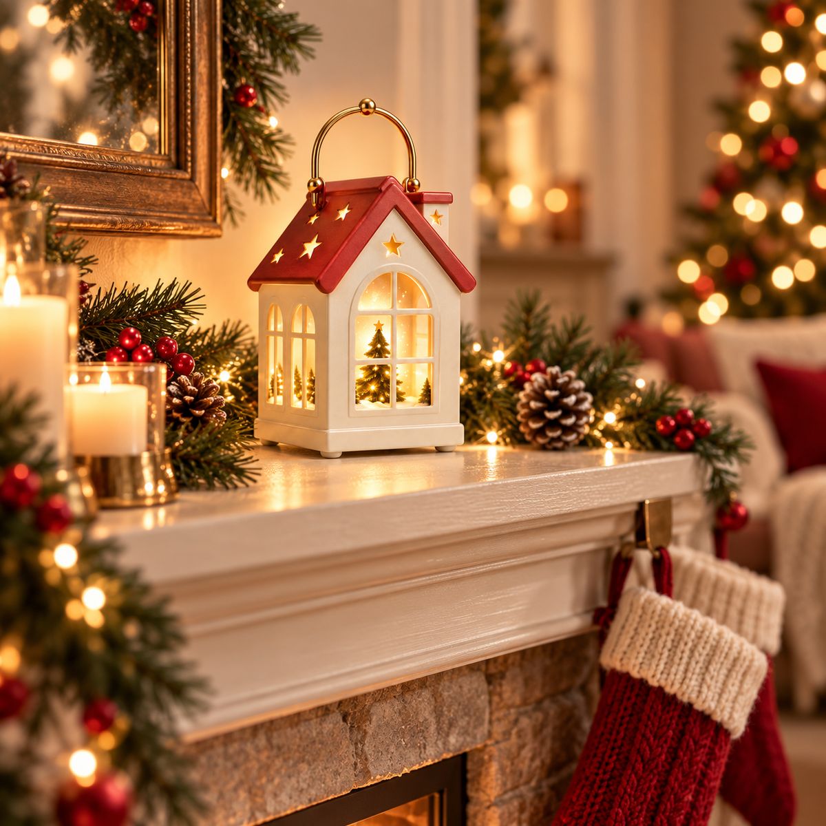 Christmas House Lantern ā Warm Glowing Holiday Decoration & Cozy Christmas Gift
