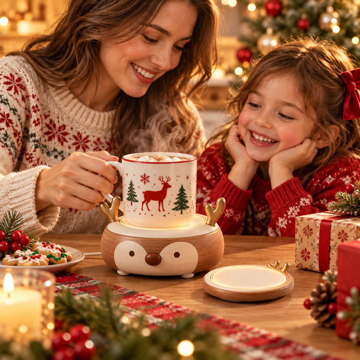 Christmas Reindeer Mug Warmer & Coaster Set ā Cozy Holiday Coffee Gift