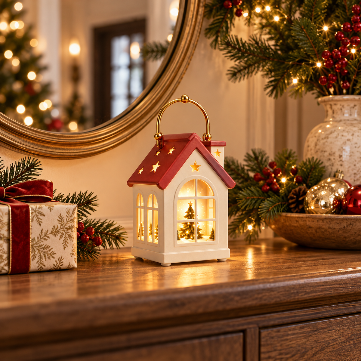 Christmas House Lantern – Warm Glowing Holiday Decoration & Cozy Christmas Gift