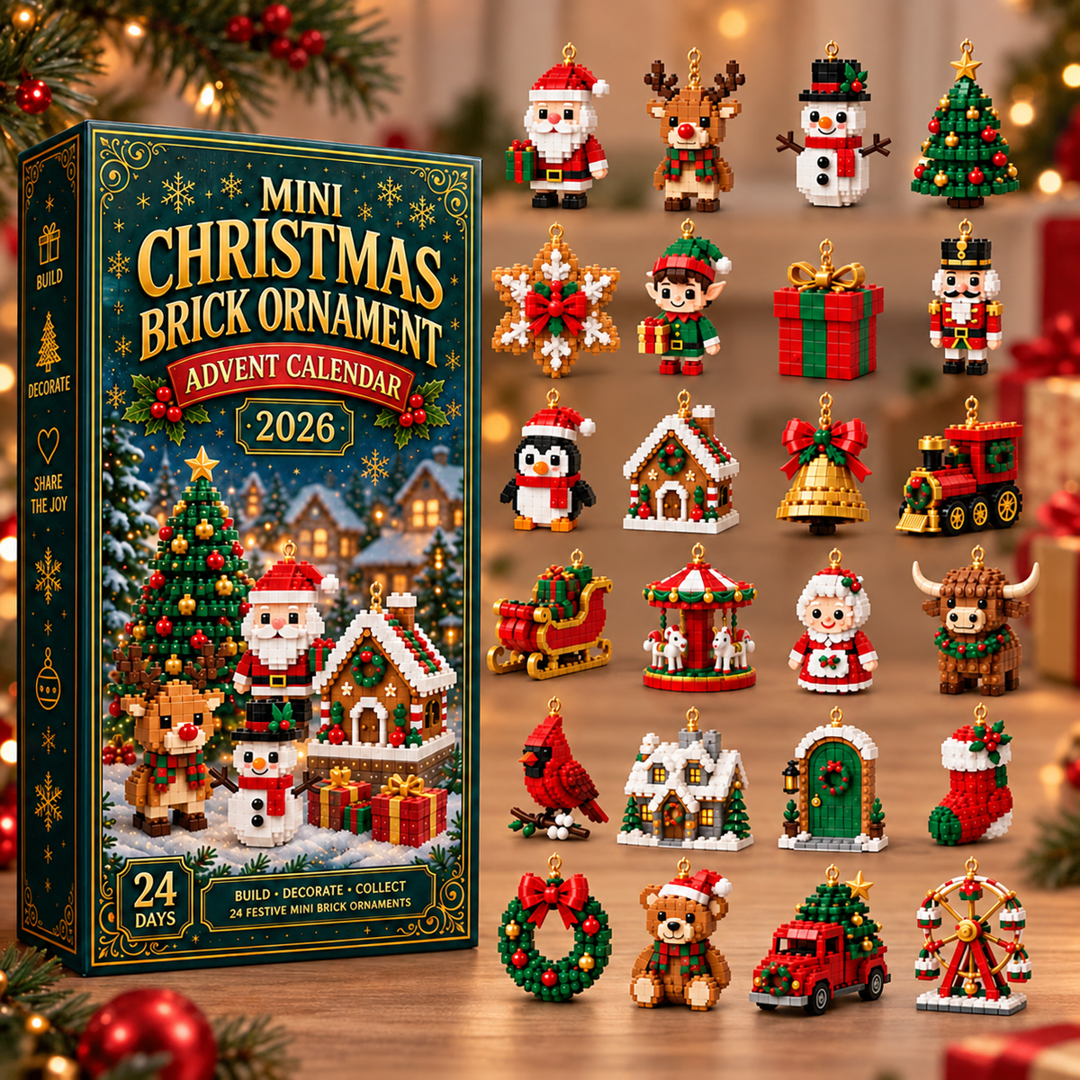 🎄🧱 Build & Hang Christmas Countdown – 24 Mini Holiday Brick Ornaments