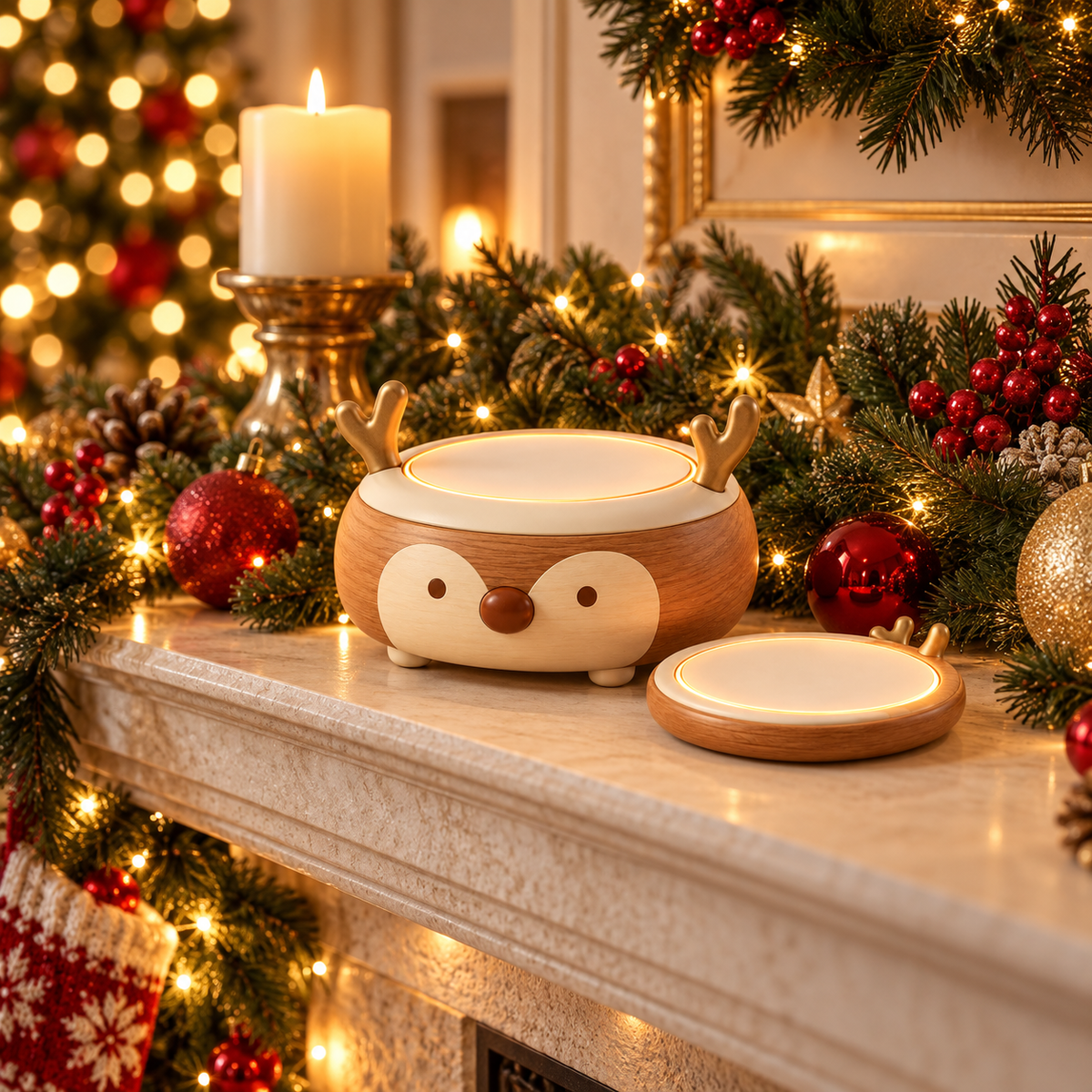 Christmas Reindeer Mug Warmer & Coaster Set – Cozy Holiday Coffee Gift