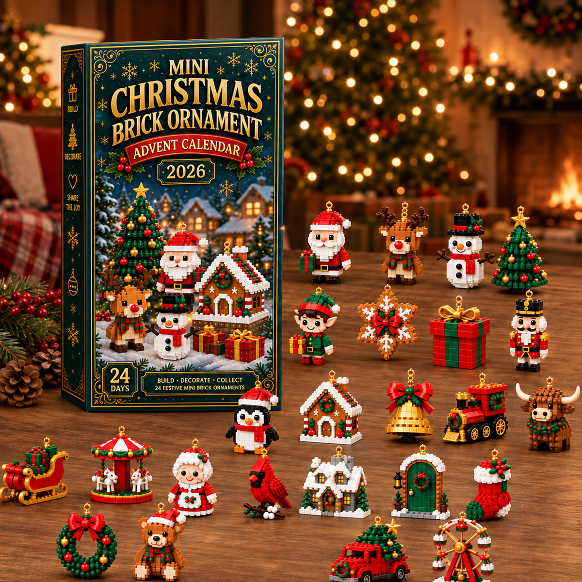 🎄🧱 Build & Hang Christmas Countdown – 24 Mini Holiday Brick Ornaments
